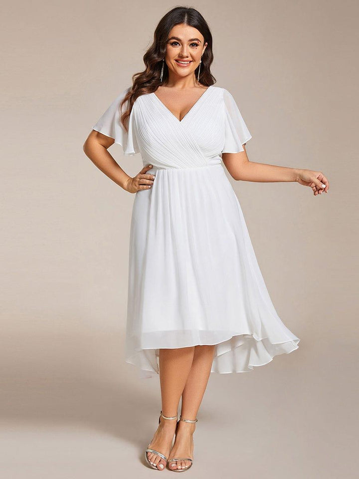 Chiffon High-Low Wedding Guest Dress with V-Neck and Short Sleeves 73