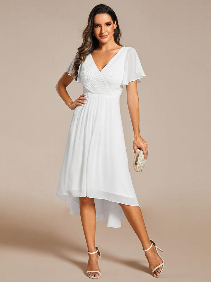 Chiffon High-Low Wedding Guest Dress with V-Neck and Short Sleeves 71