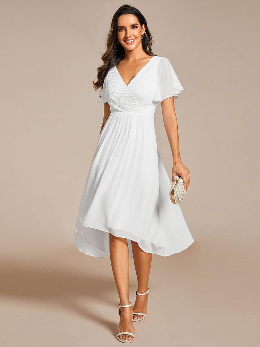 Chiffon High-Low Wedding Guest Dress with V-Neck and Short Sleeves 68