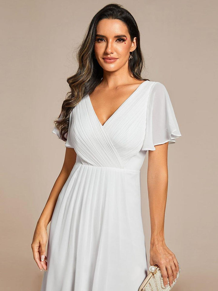 Chiffon High-Low Wedding Guest Dress with V-Neck and Short Sleeves 70