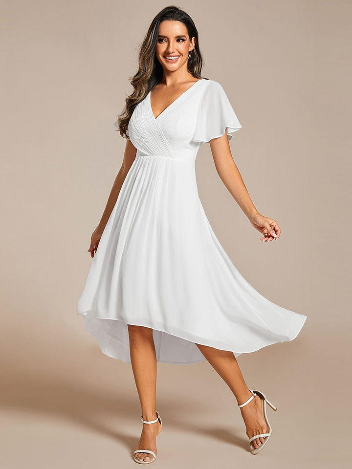 Chiffon High-Low Wedding Guest Dress with V-Neck and Short Sleeves 72
