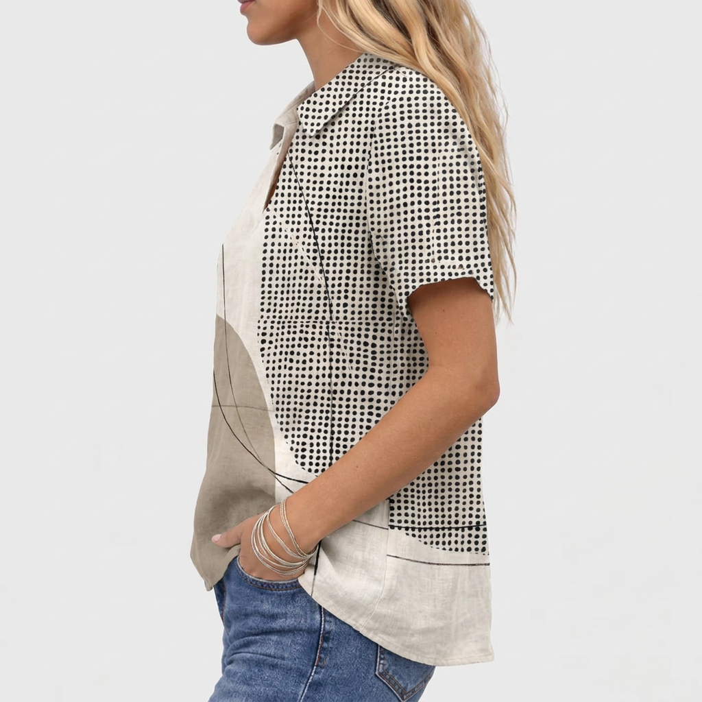 Abstract Print Collared Shirt in Cotton Linen Blend 4