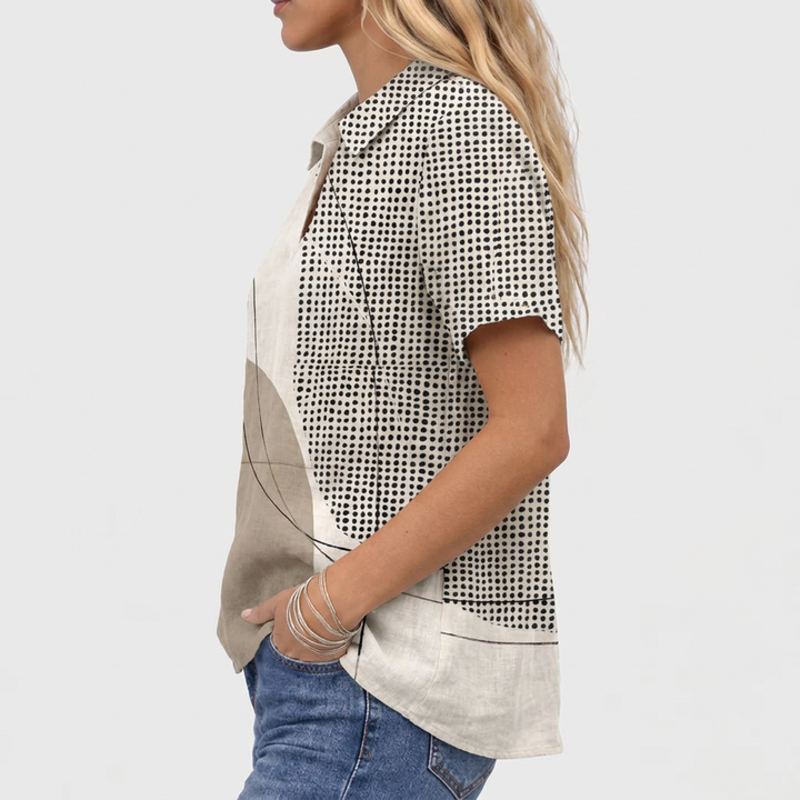 Abstract Print Collared Shirt in Cotton Linen Blend 4