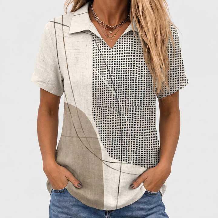 Abstract Print Collared Shirt in Cotton Linen Blend 1