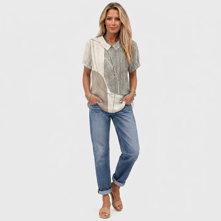 Abstract Print Collared Shirt in Cotton Linen Blend 3