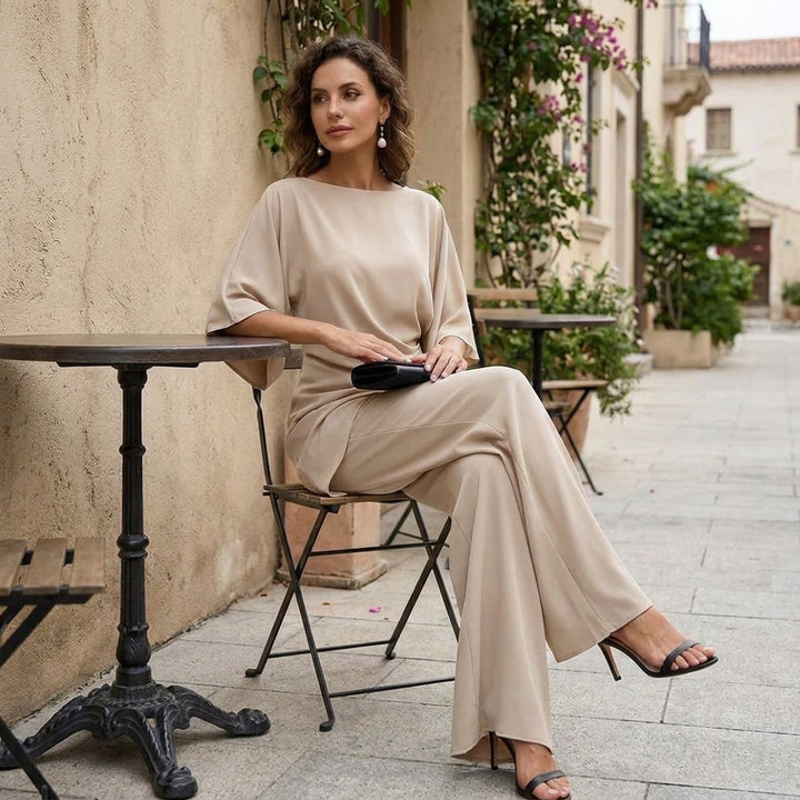 Draped Blouse & Wide-Leg Pant Two-Piece Set 12