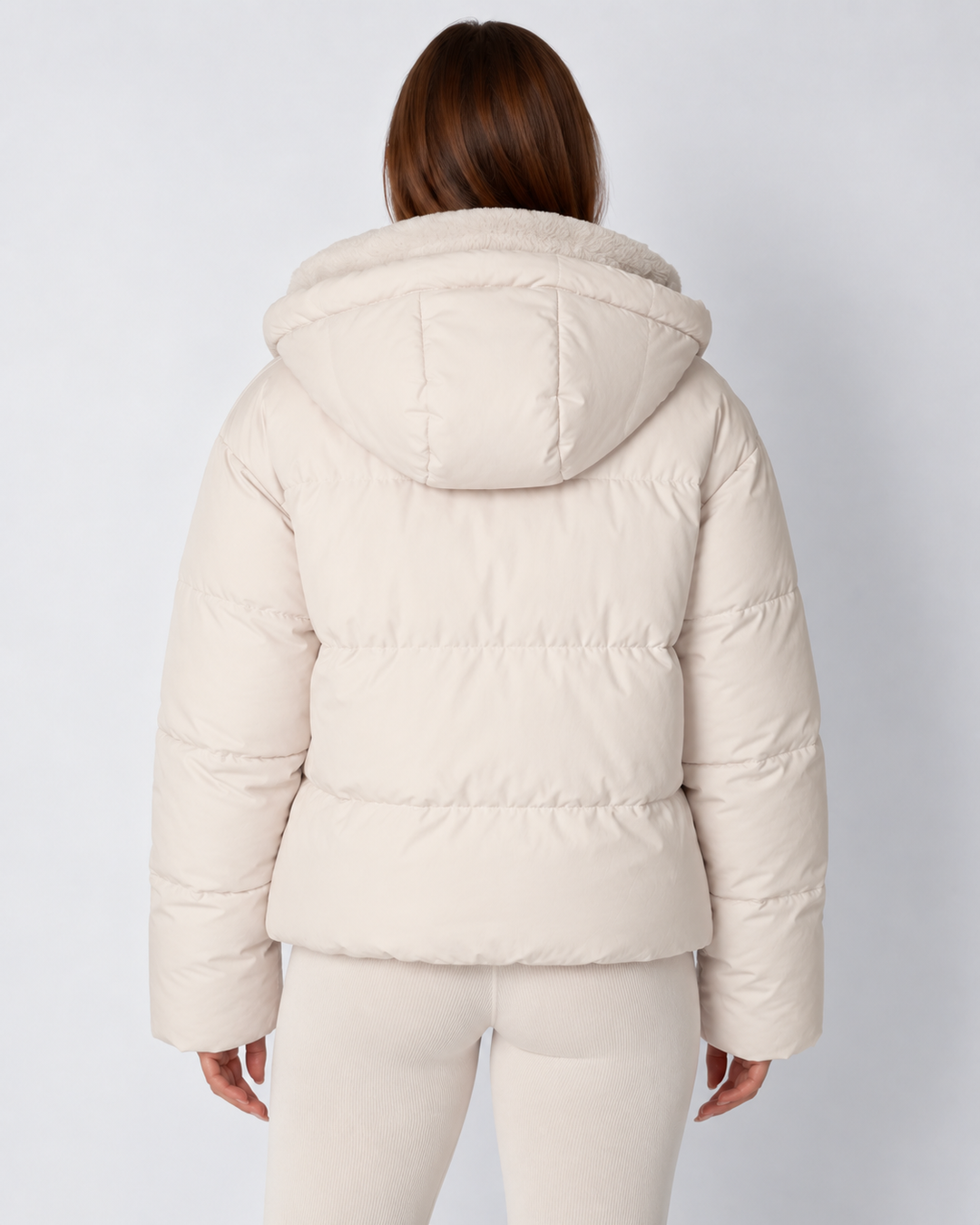 Women's Cropped Padded Puffer Jacket with Detachable Hood and Fleece Lining 4