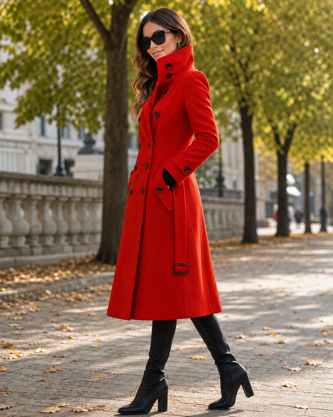 Women's Double Breasted Wool Blend Coat with Stand Collar 2