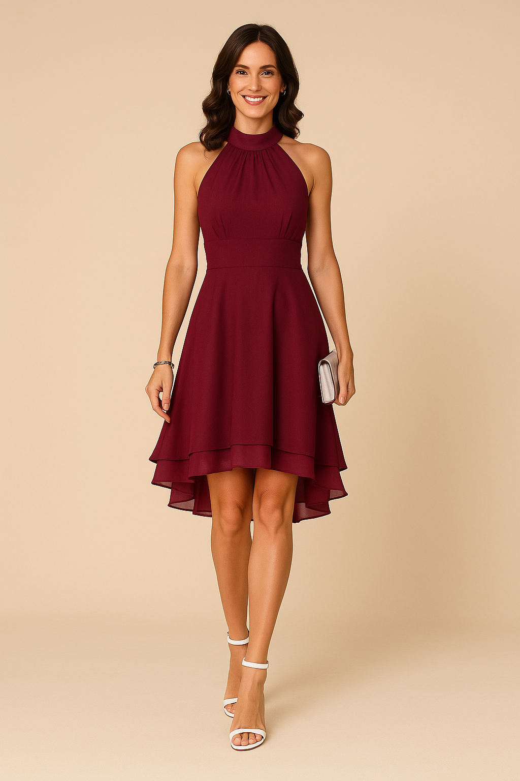 Elegant Women's Wedding Guest Dress - Flared Hem Formal Occasion Gown 6