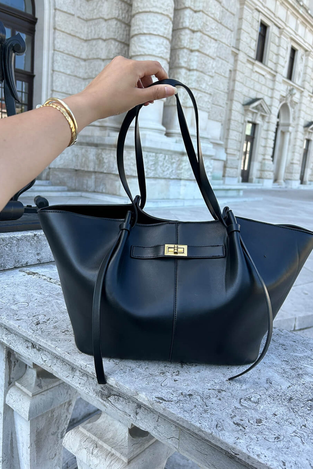 Everyday Leather Tote Bag with Front Closure Detail 2