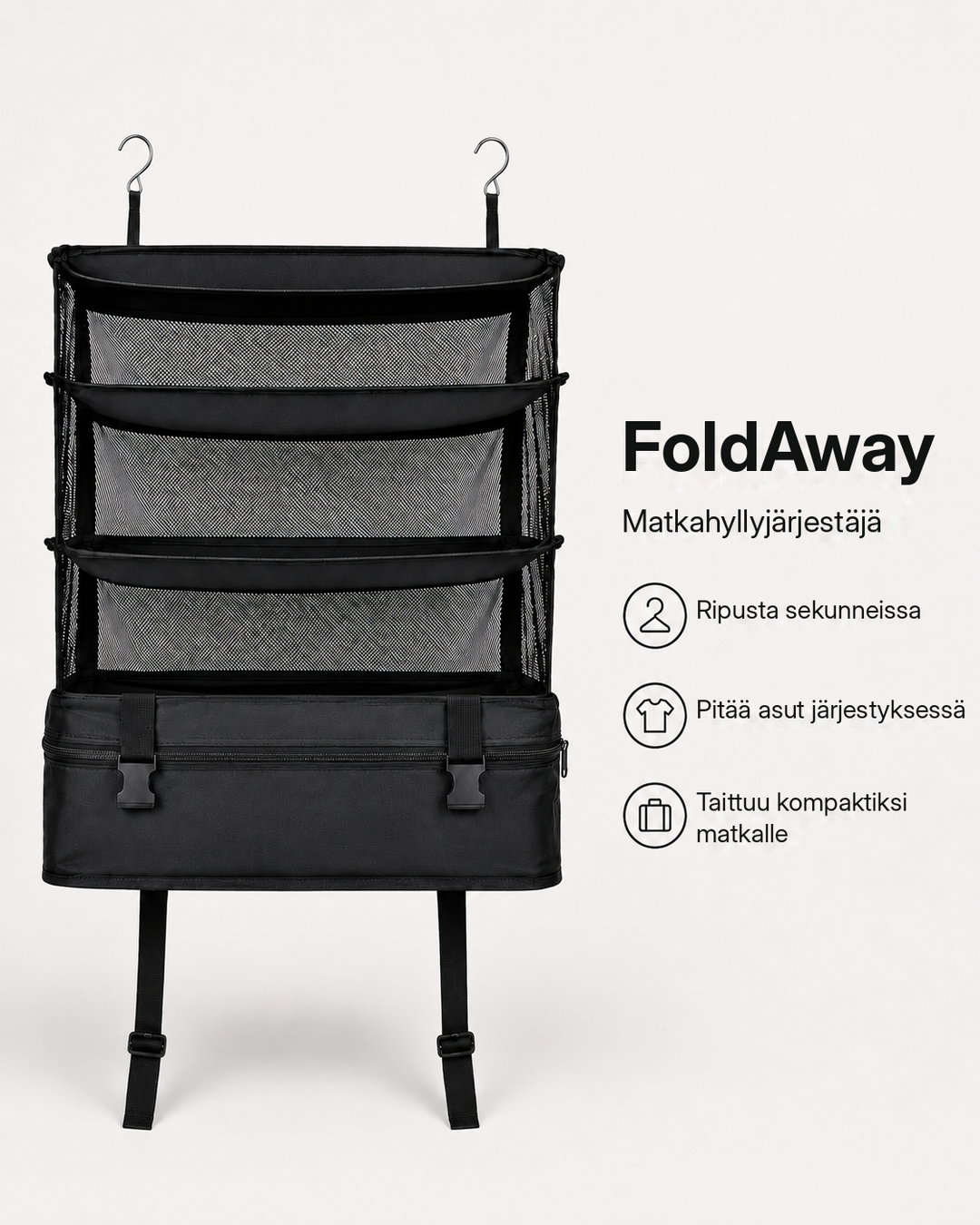 Foldable Hanging Travel Shelf Organizer with 3 Shelves and Zip Pocket 1