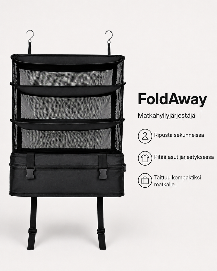 Foldable Hanging Travel Shelf Organizer with 3 Shelves and Zip Pocket 1