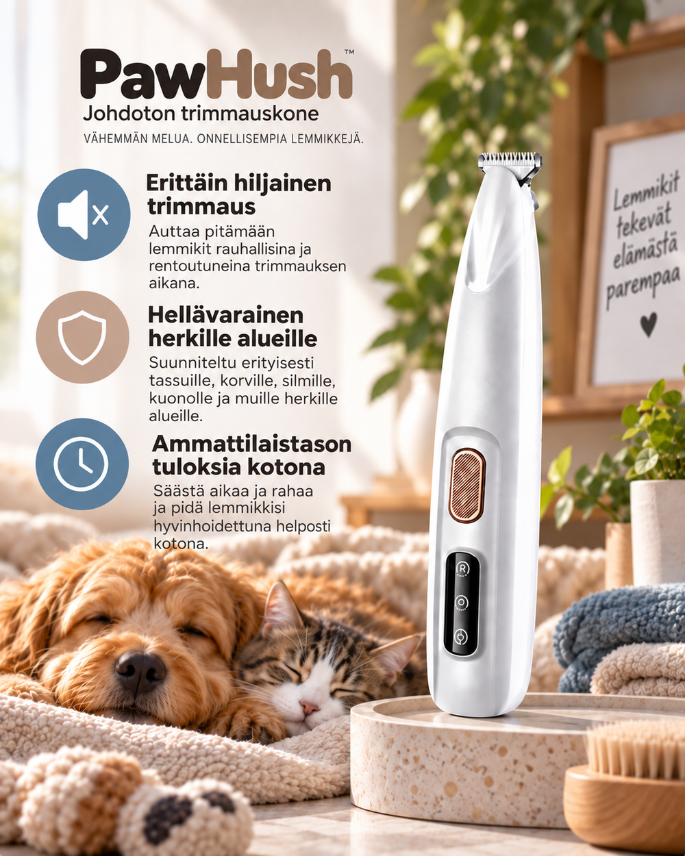 Cordless Pet Grooming Trimmer, Quiet Rechargeable with LED Light 2