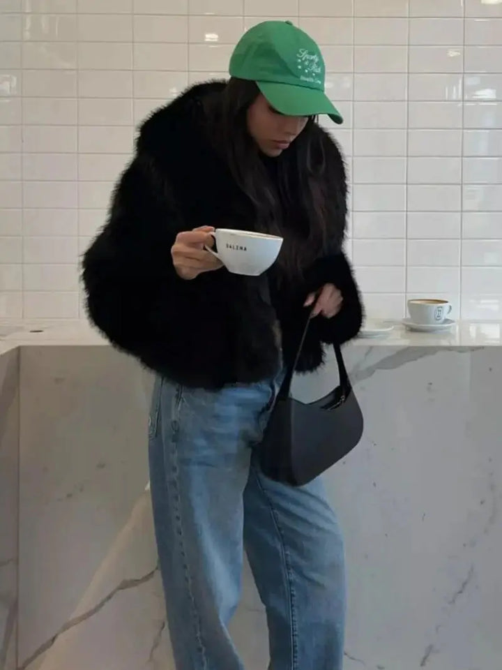 Faux Fur Coat with Wide Lapel Collar 10