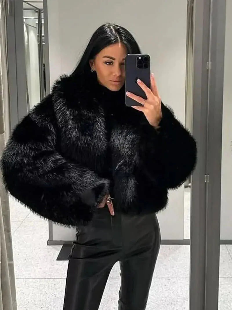 Faux Fur Coat with Wide Lapel Collar 11