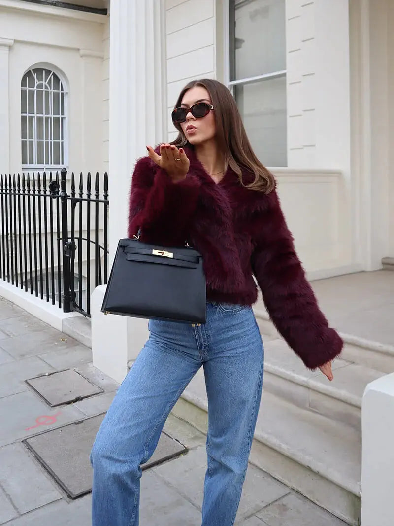 Faux Fur Coat with Wide Lapel Collar 12