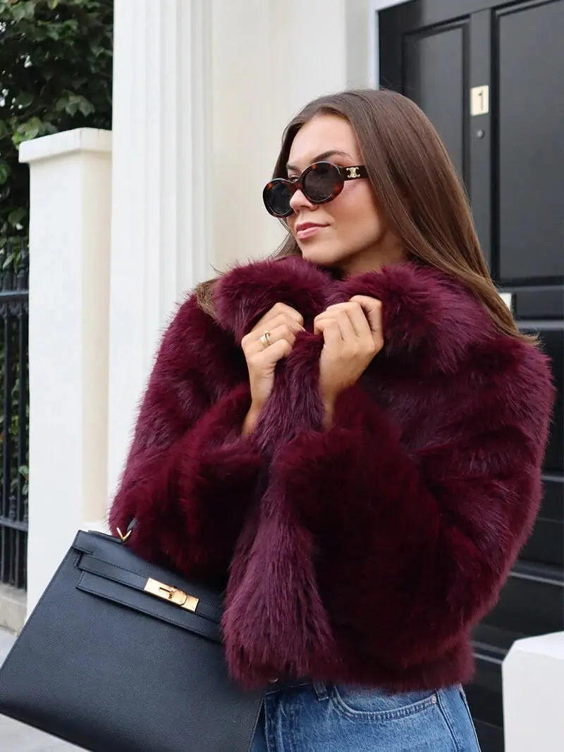 Faux Fur Coat with Wide Lapel Collar 13