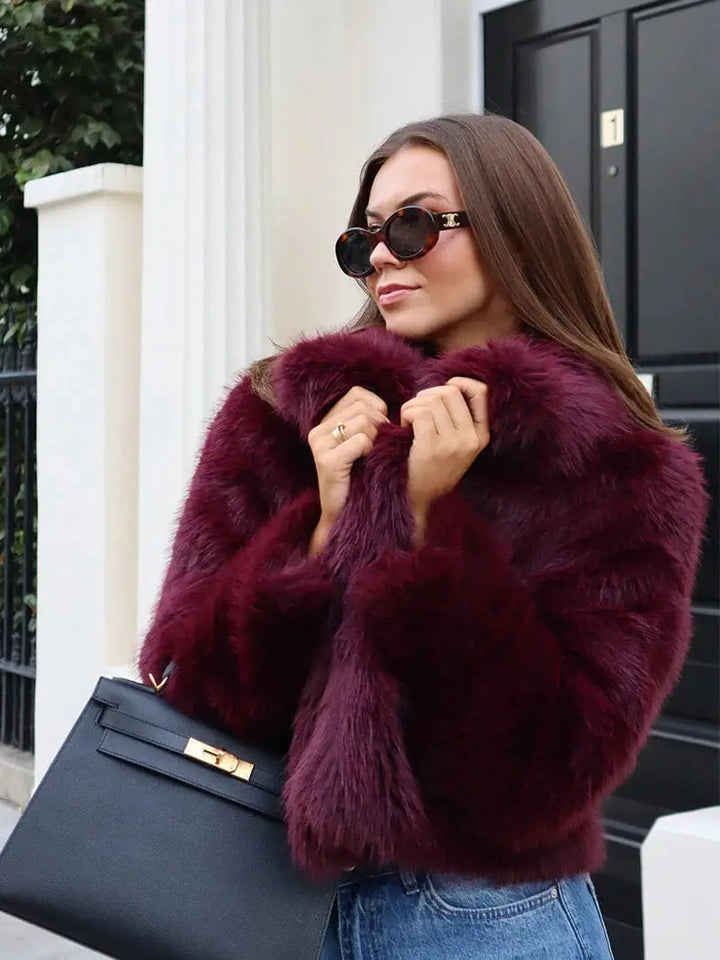 Faux Fur Coat with Wide Lapel Collar 13