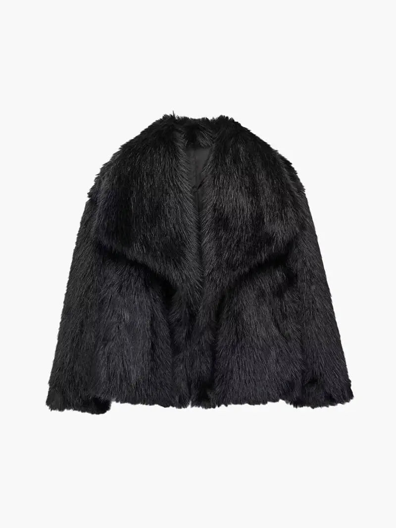 Faux Fur Coat with Wide Lapel Collar 2