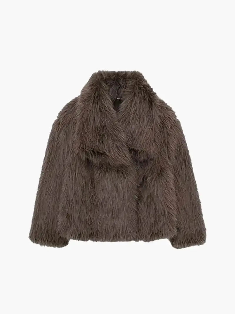 Faux Fur Coat with Wide Lapel Collar 3