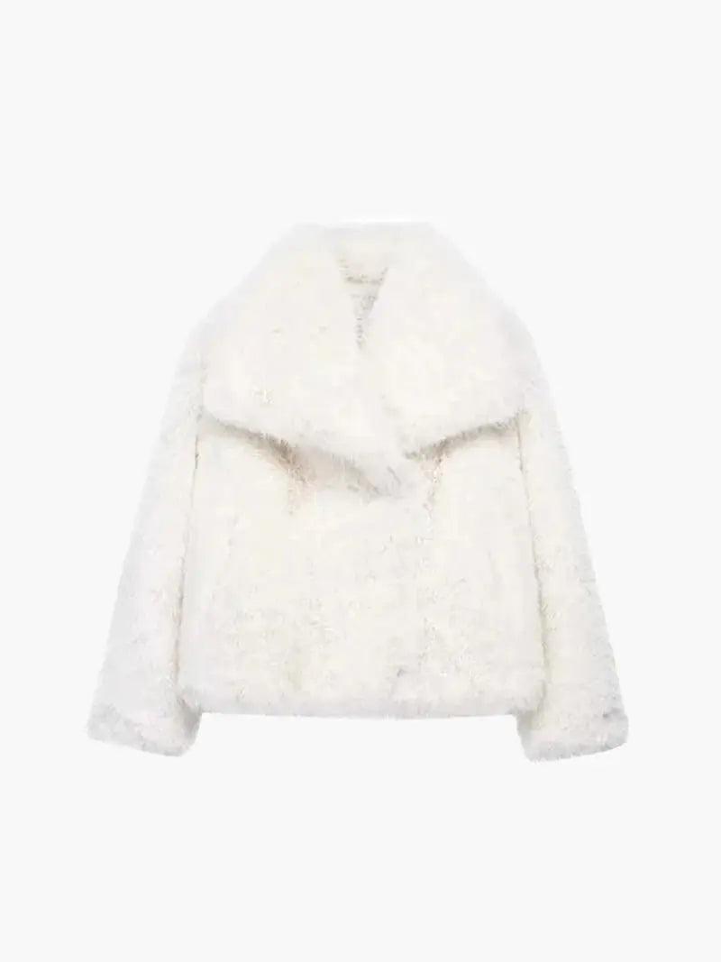 Faux Fur Coat with Wide Lapel Collar 5