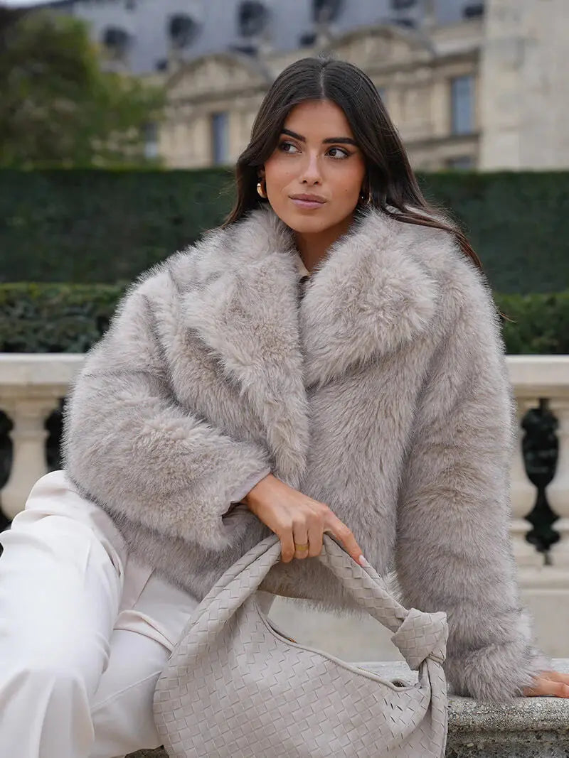 Faux Fur Coat with Wide Lapel Collar 6