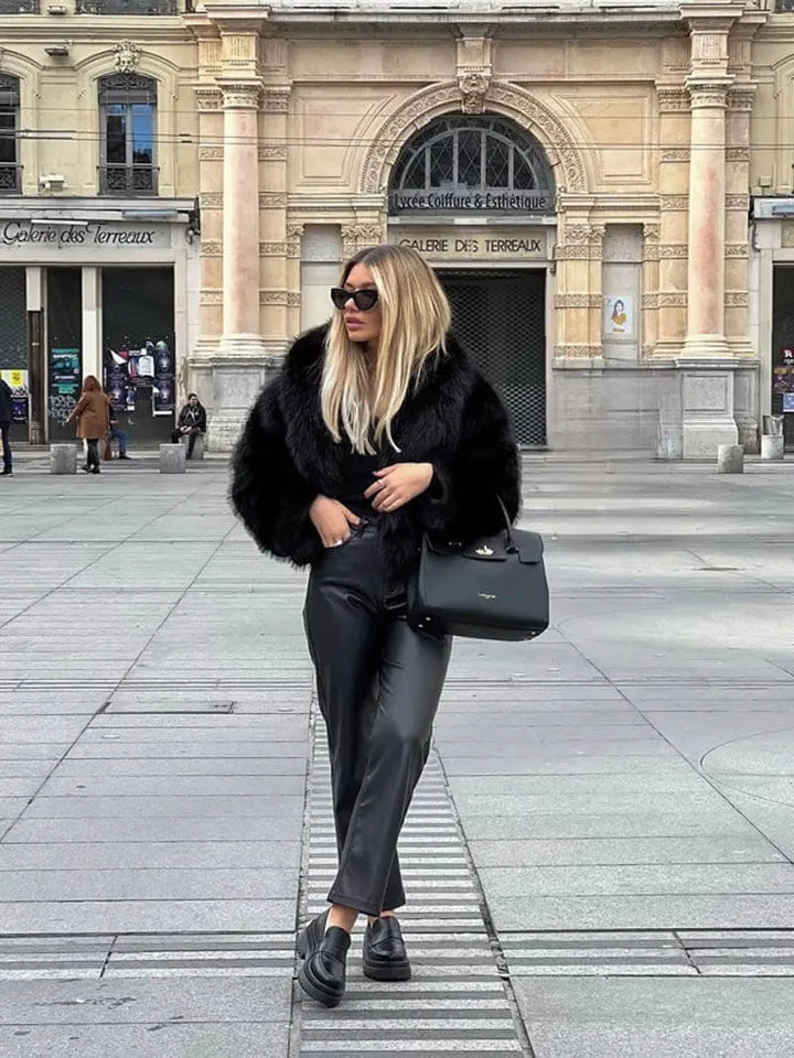 Faux Fur Coat with Wide Lapel Collar 8
