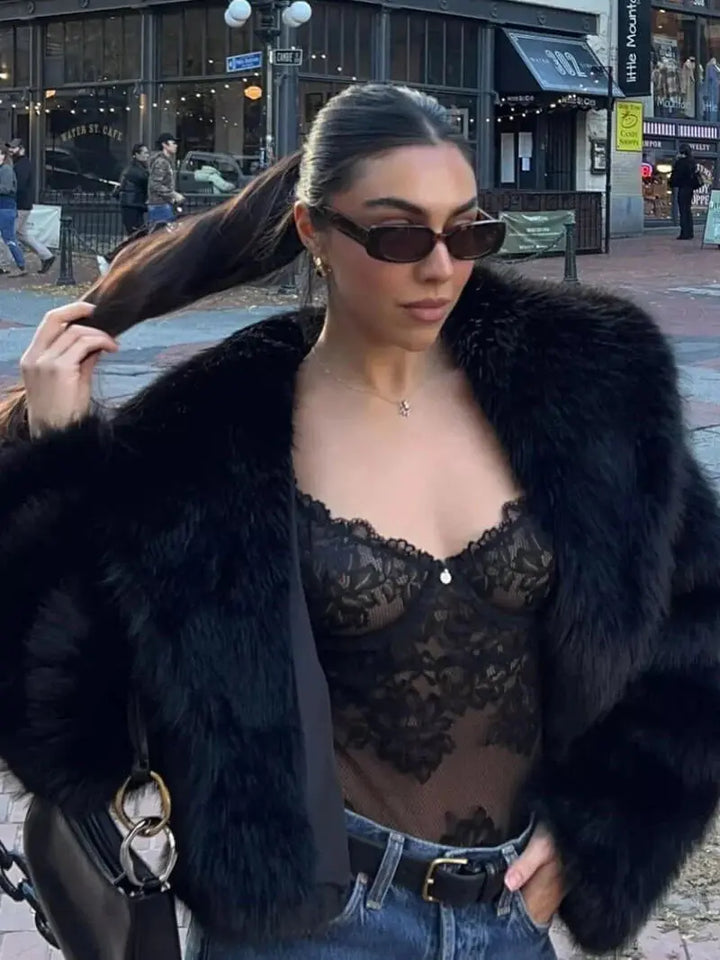 Faux Fur Coat with Wide Lapel Collar 9