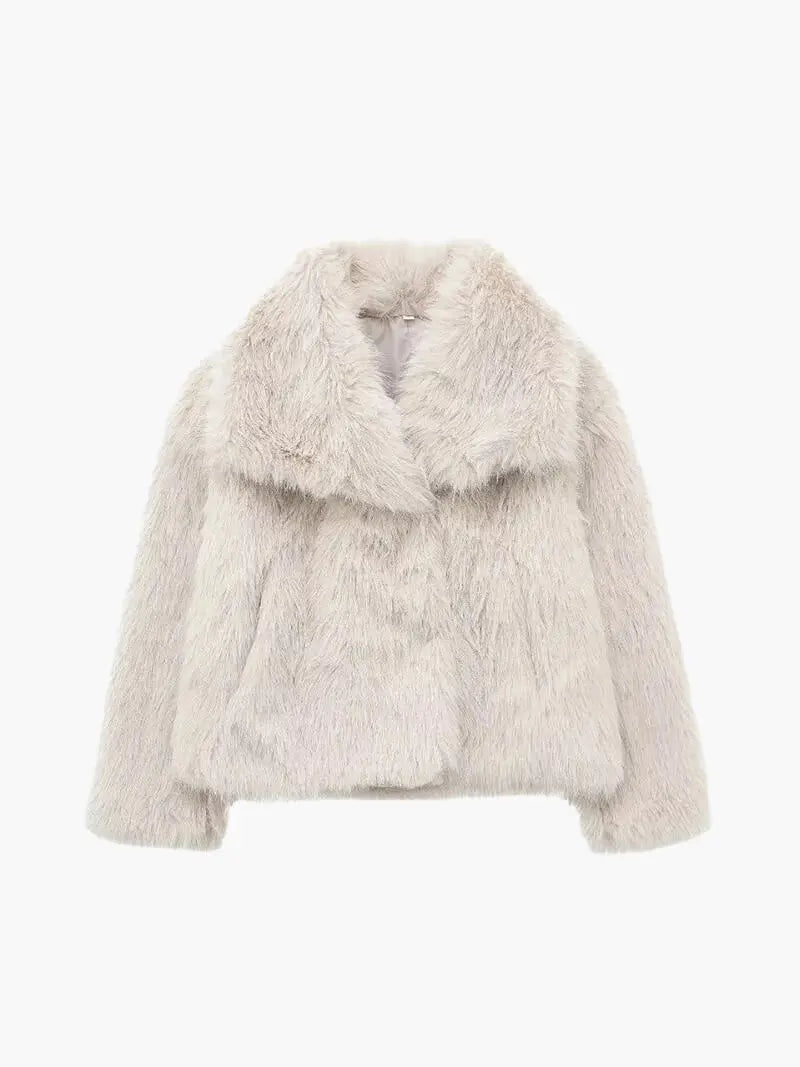 Faux Fur Coat with Wide Lapel Collar 1