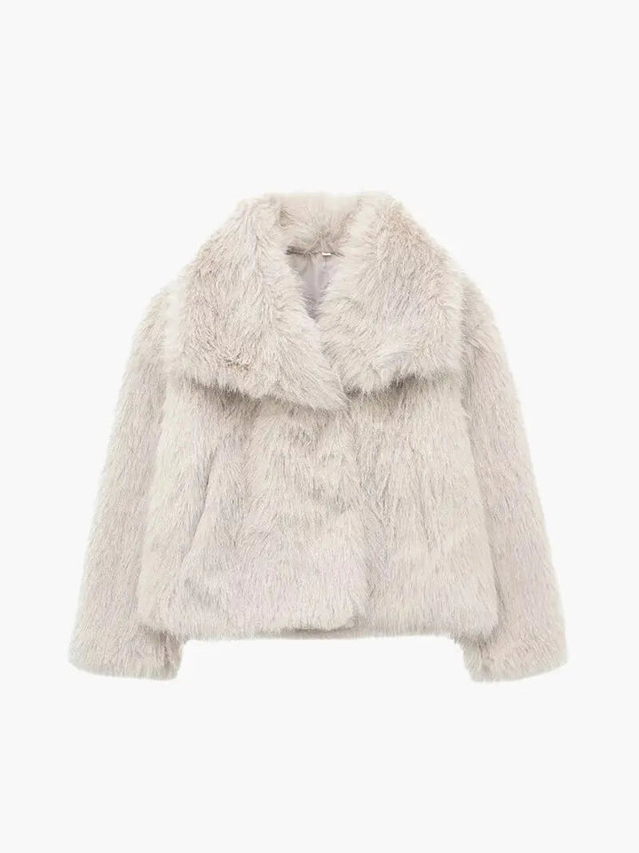 Faux Fur Coat with Wide Lapel Collar 1