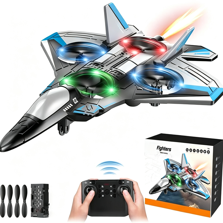 RC Fighter Jet Toy with 360° Stunt Flips and LED Lights, Shock-Resistant 10