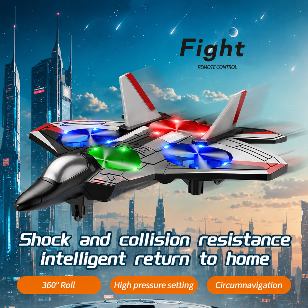 RC Fighter Jet Toy with 360° Stunt Flips and LED Lights, Shock-Resistant 3