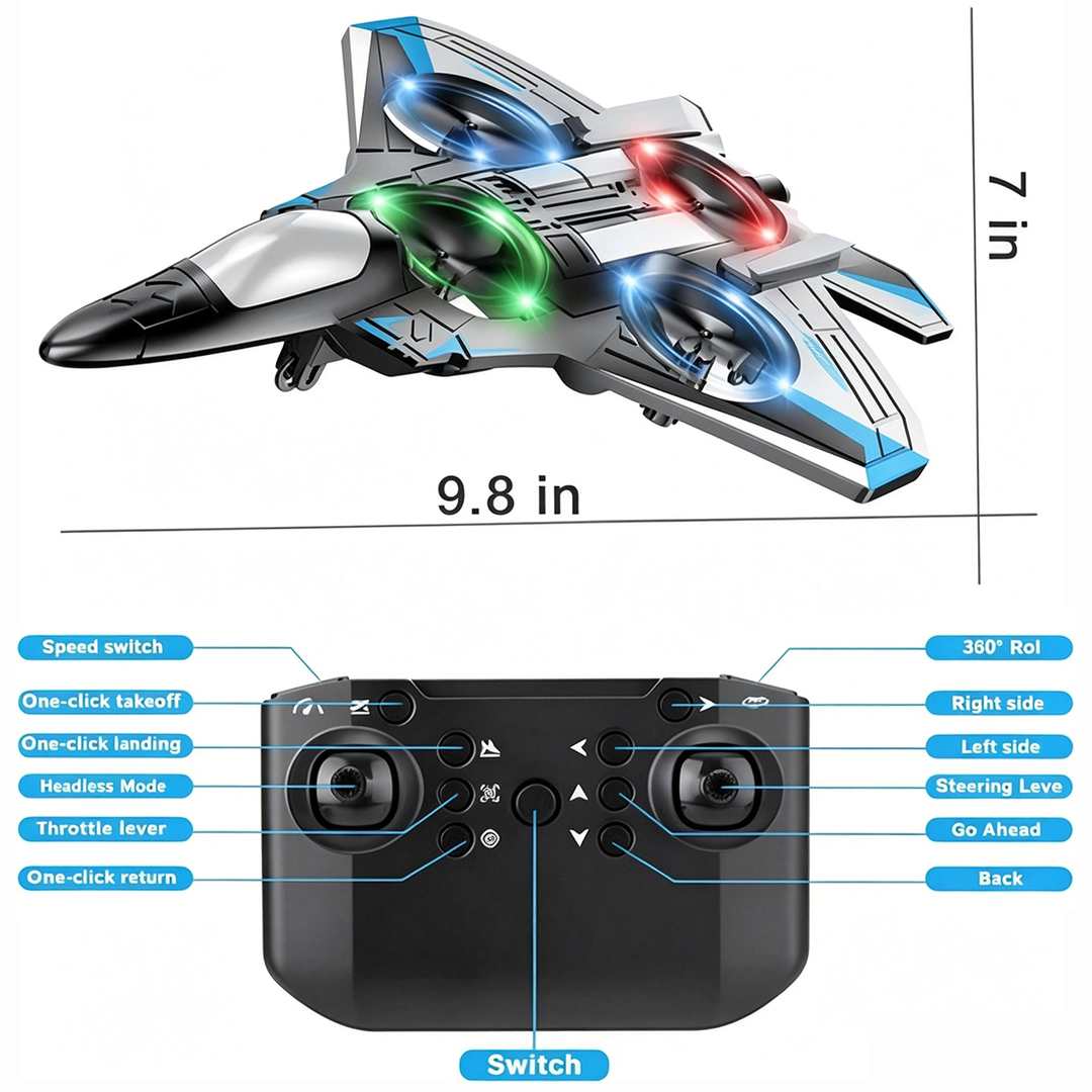 RC Fighter Jet Toy with 360° Stunt Flips and LED Lights, Shock-Resistant 7