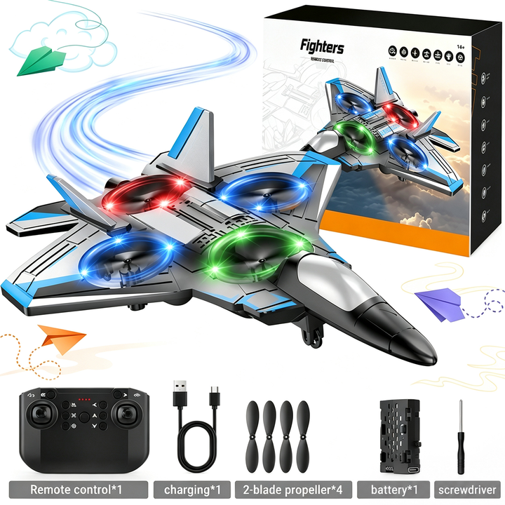 RC Fighter Jet Toy with 360° Stunt Flips and LED Lights, Shock-Resistant 8