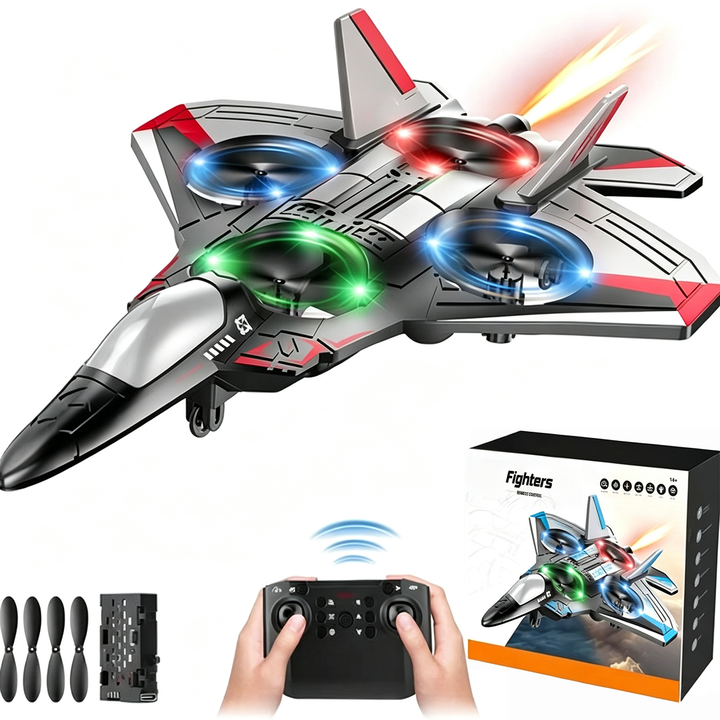 RC Fighter Jet Toy with 360° Stunt Flips and LED Lights, Shock-Resistant 9