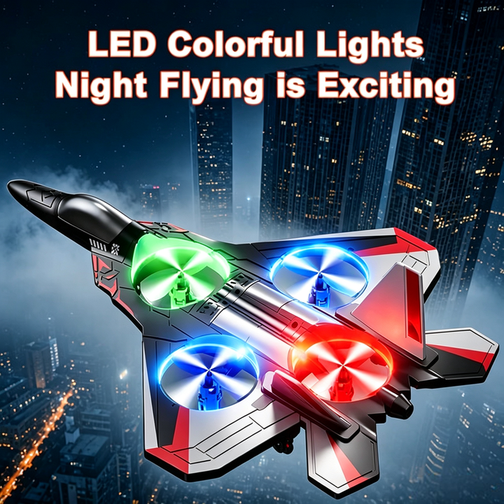 RC Fighter Jet Toy with 360° Stunt Flips and LED Lights, Shock-Resistant 1
