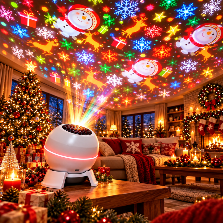 Christmas Light Projector with Moving Holiday Motifs, USB Powered, Compact 4