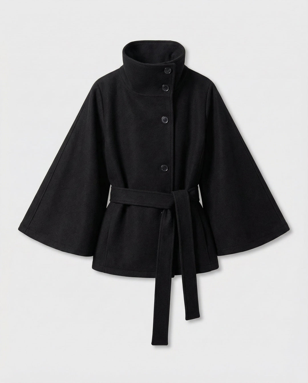 Women's Belted Wool-Blend Cape Jacket - High-Collar Winter Layer 5