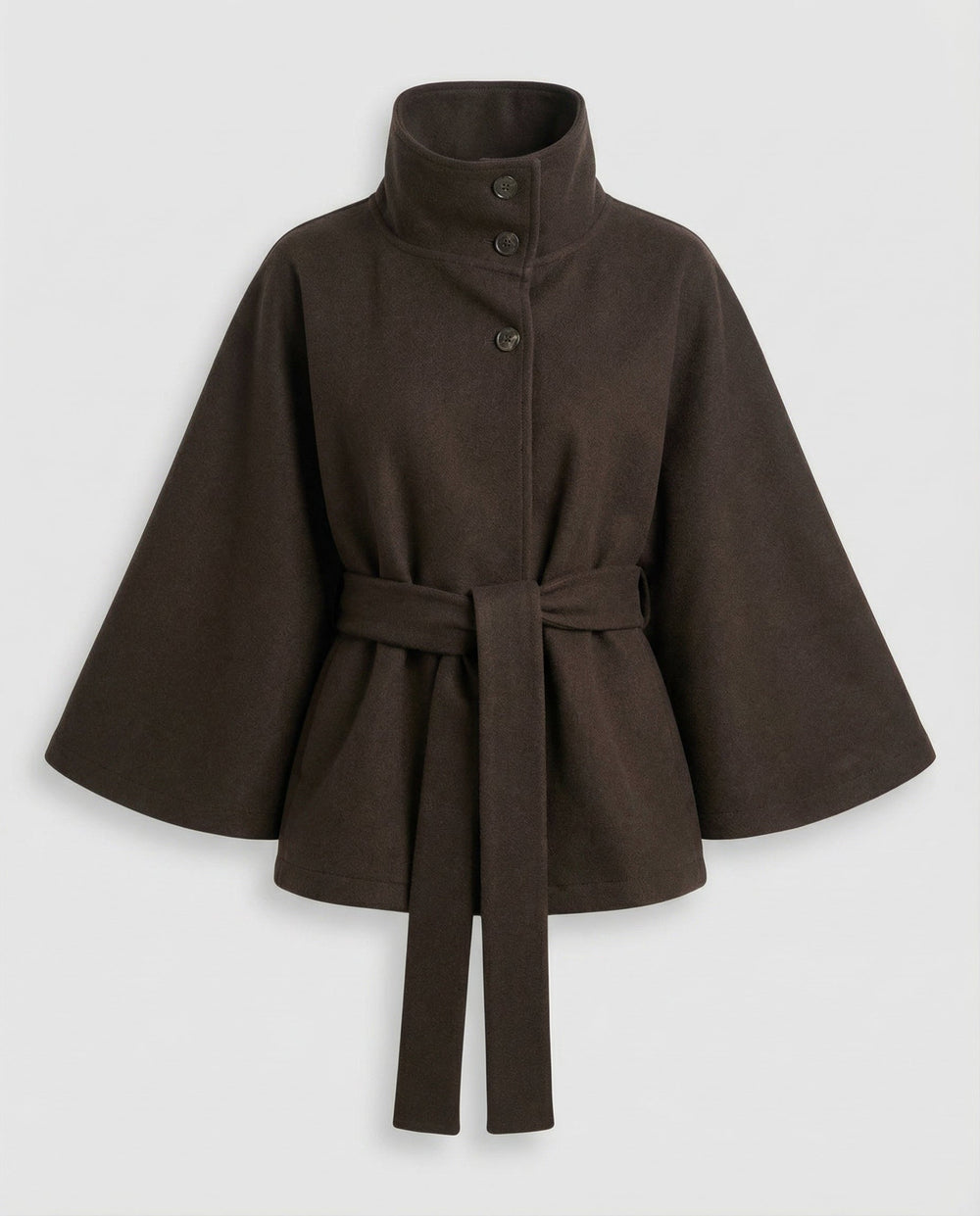 Women's Belted Wool-Blend Cape Jacket - High-Collar Winter Layer 2