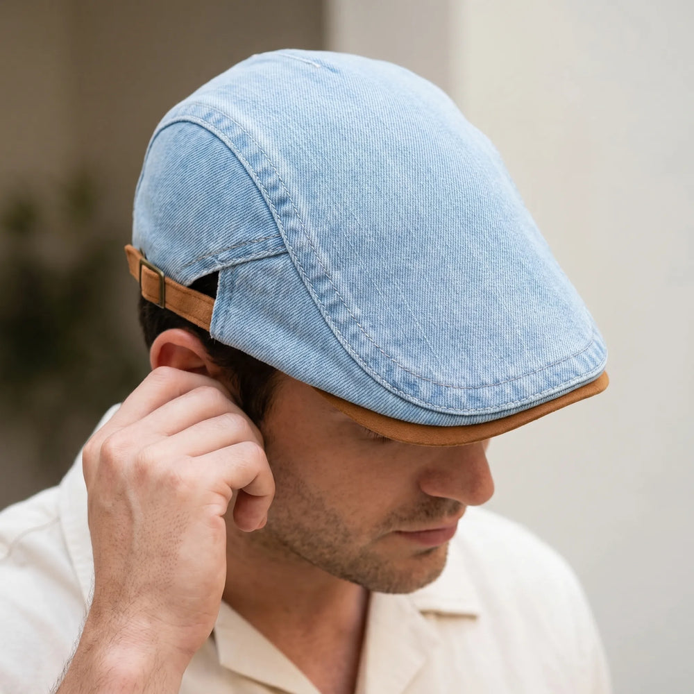 Men's Flat Cap | Retro Denim Newsboy Hat 2