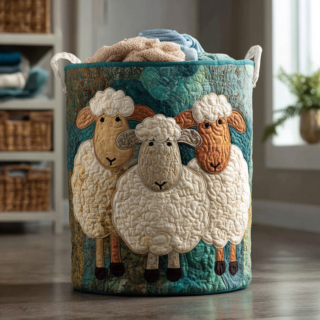 Quilted Fabric Laundry Basket with Canvas Handles, Self-Standing, 3 Sizes 1