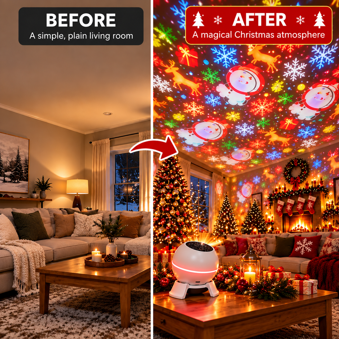 Christmas Light Projector with Moving Holiday Motifs, USB Powered, Compact 3