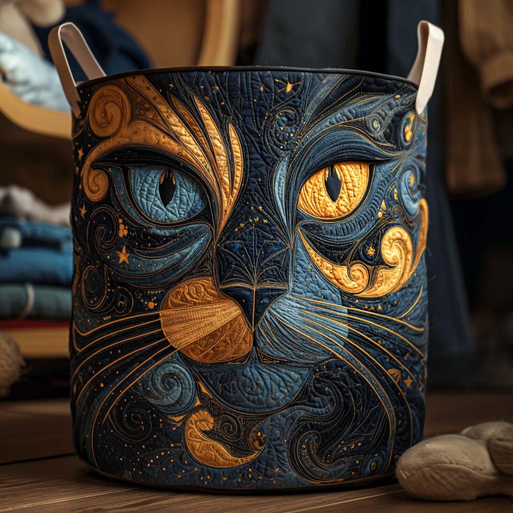 Padded Galaxy Cat Laundry Basket with Handles, Freestanding Fabric Hamper 1