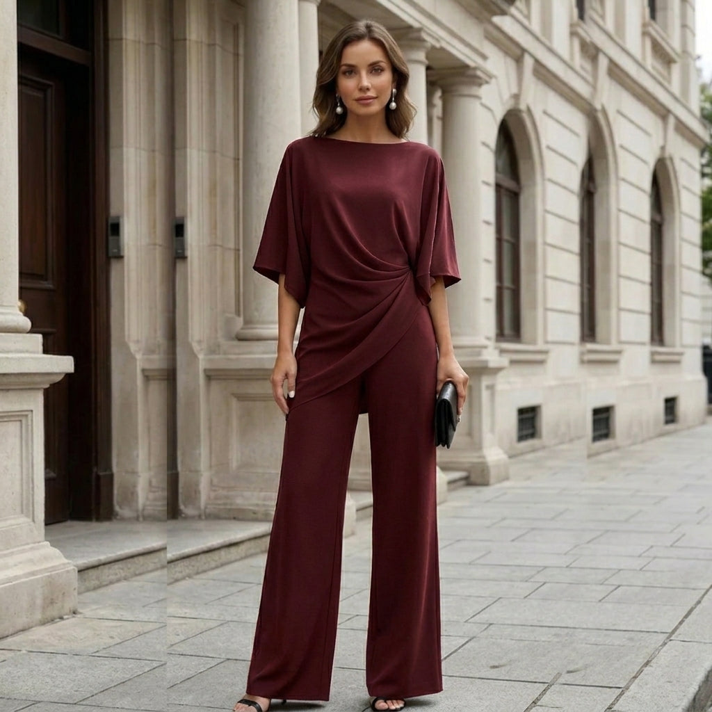 Draped Blouse & Wide-Leg Pant Two-Piece Set 11
