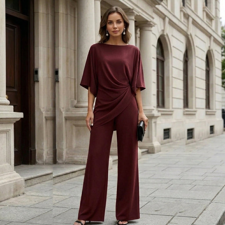 Draped Blouse & Wide-Leg Pant Two-Piece Set 11