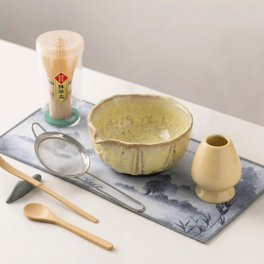8-Piece Matcha Set with Handmade Ceramic Bowl 550 ml and Bamboo Tools 10