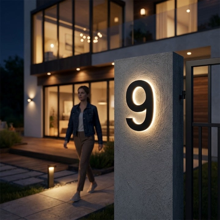 Backlit LED House Number Sign - Modern Illuminated Entrance Plaque 2