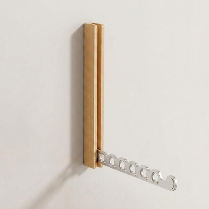 Foldable Wooden Wall Coat Rack, Space-Saving Wall-Mounted Design 9