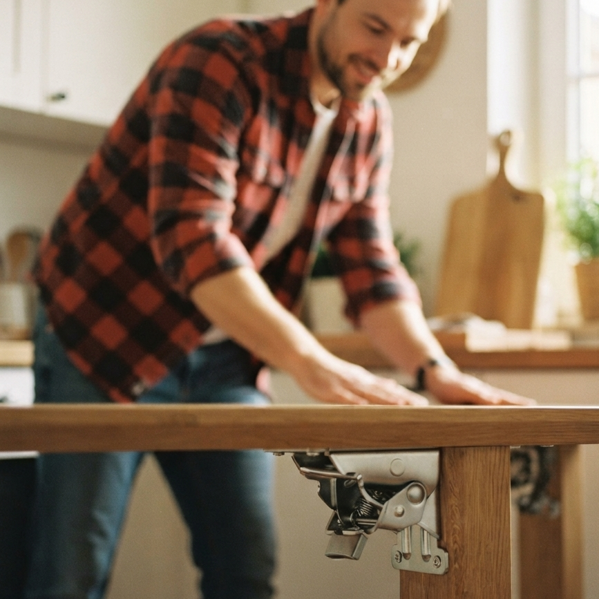 Folding Table Leg Brackets 90° Auto-Lock – Set of 2, Holds 225 kg 3