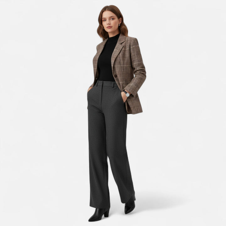 Women's Single-Breasted Plaid Blazer, Tailored Fit, Brown 2